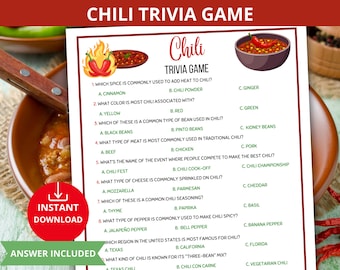Chili Trivia Game,Food trivia,Chili Cookoff,Chili Competition trivia,Cooking quiz,Foodie trivia questions,Chili Potluck Party,Chili lovers