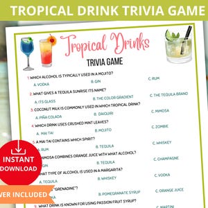 tropical drink trivia,drink quiz,cocktail trivia,brewery games,summer party game,beach party activity,drink party,bar trivia fun,wine trivia