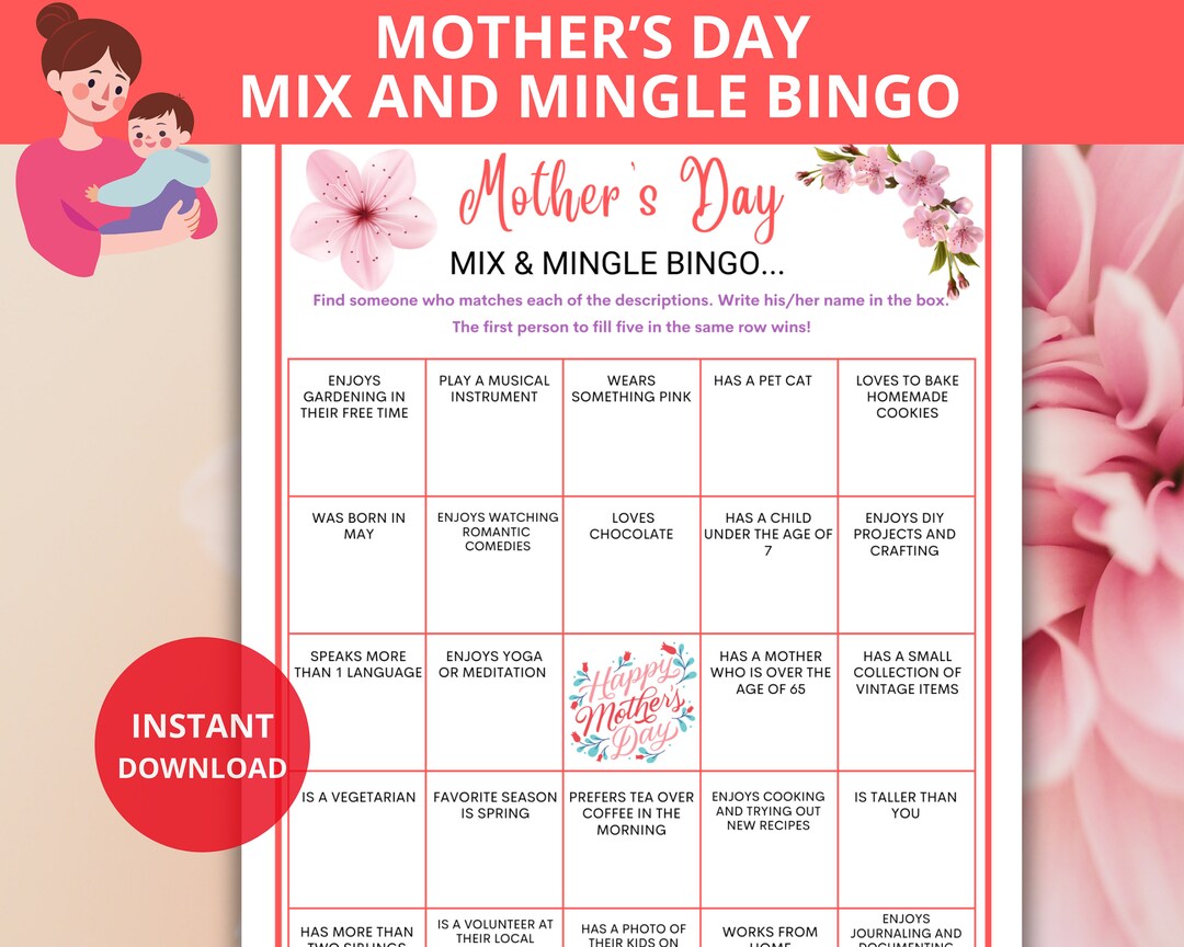 Mother's Day Find the Guest Bingo,mix & Mingle Bingo Game,icebreaker ...
