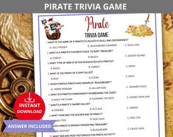 Pirate Trivia Game,Pirate party games,pirate Themed Games,Pirate Day Activity, Trivia Questions,Pirate Birthday Party Game,group trivia quiz