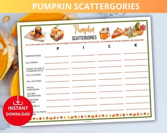 fall Scattergories,pumpkin Scattergories,Autumn-Gories Scattergories,pumpkin Party,Thanksgiving Scattergories,autumn family game,icebreaker