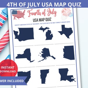 United States Map Quiz,Patriotic Trivia,4th of july activity,US Geography trivia,patriotic games,american states,state identification,map