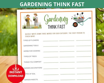 gardening Think Fast Games,gardening trivia,gardening Party Game,spring Party Game,green thumb games,gardening quiz,Fun Gardening Activity