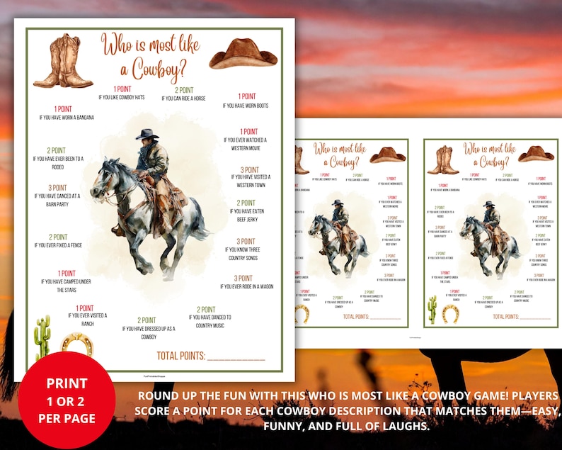 Question Cowboy Who is Most Like a Cowboy,cowboy Party Game,cowboy Trivia Quiz,cowboy ...