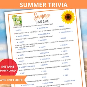 Summer Trivia Game,summer Office,Summer Quiz,summertime game,Pool Party trivia,Summer Vacation Game,summer quiz,summer trivia questions