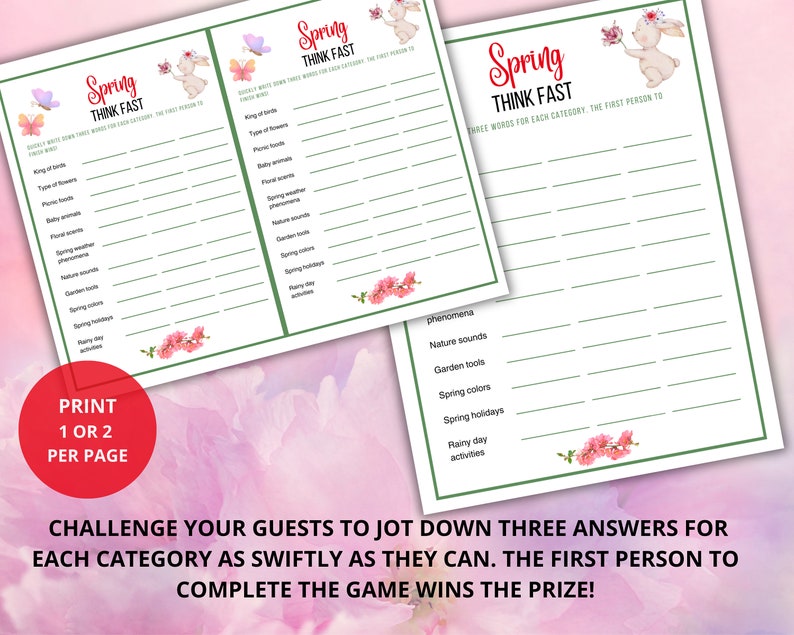 Spring Think Fast Game,quick Think Spring Game, Spring Classroom ...