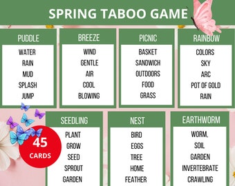 Spring Taboo Game, Spring Printable Game for Family,springtime game, easter game,teen Party Games, word game taboo,spring activiy,springtime