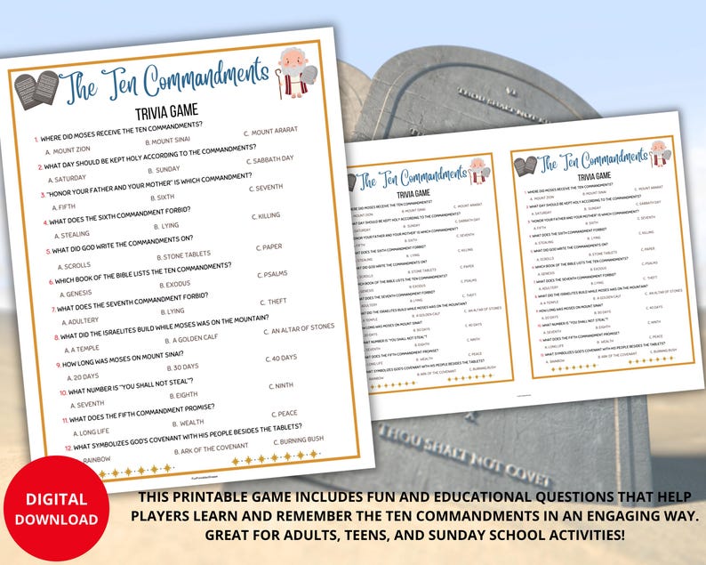 10 Commandments Trivia,the Ten Commandments Trivia,bible Trivia Game ...