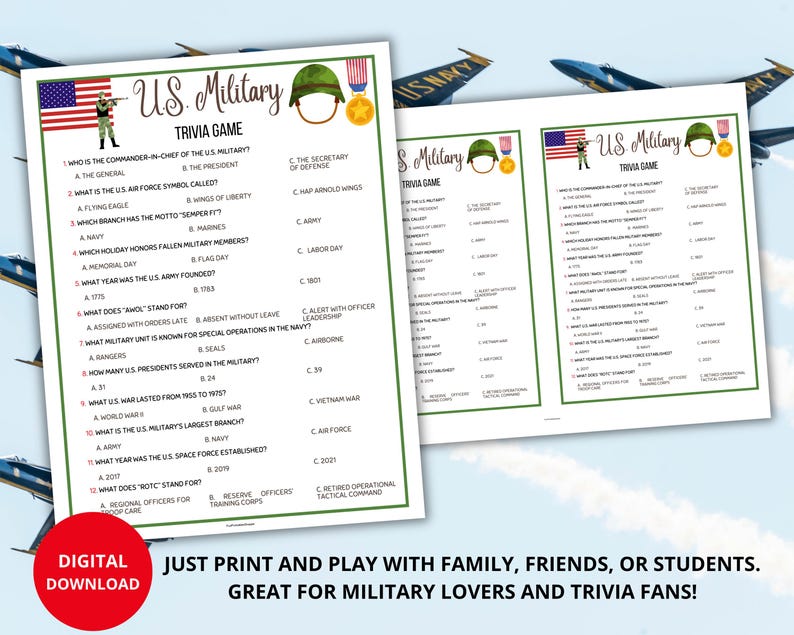 U.S. Military Trivia Game,memorial Day Party Games,military Quiz,usa ...