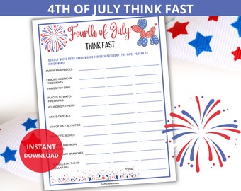 4th of July Think Fast,4th of July Trivia,4th of July Games,Think Quick Game,Independence Day,Patriotic game,USA party game,fourth of july
