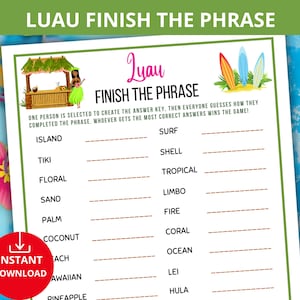 luau party game,luau Finish the Phrase,Aloha Party Games,Hawaiian Party Games,Tropical Party Games,family luau game,luau night game,summer
