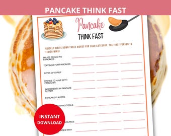 Pancake Think Fast Game,Pancake Party Game,pancake trivia,Pajamas Party,Pancake Breakfast Game,Slumber Party,Family Game,pancake day game