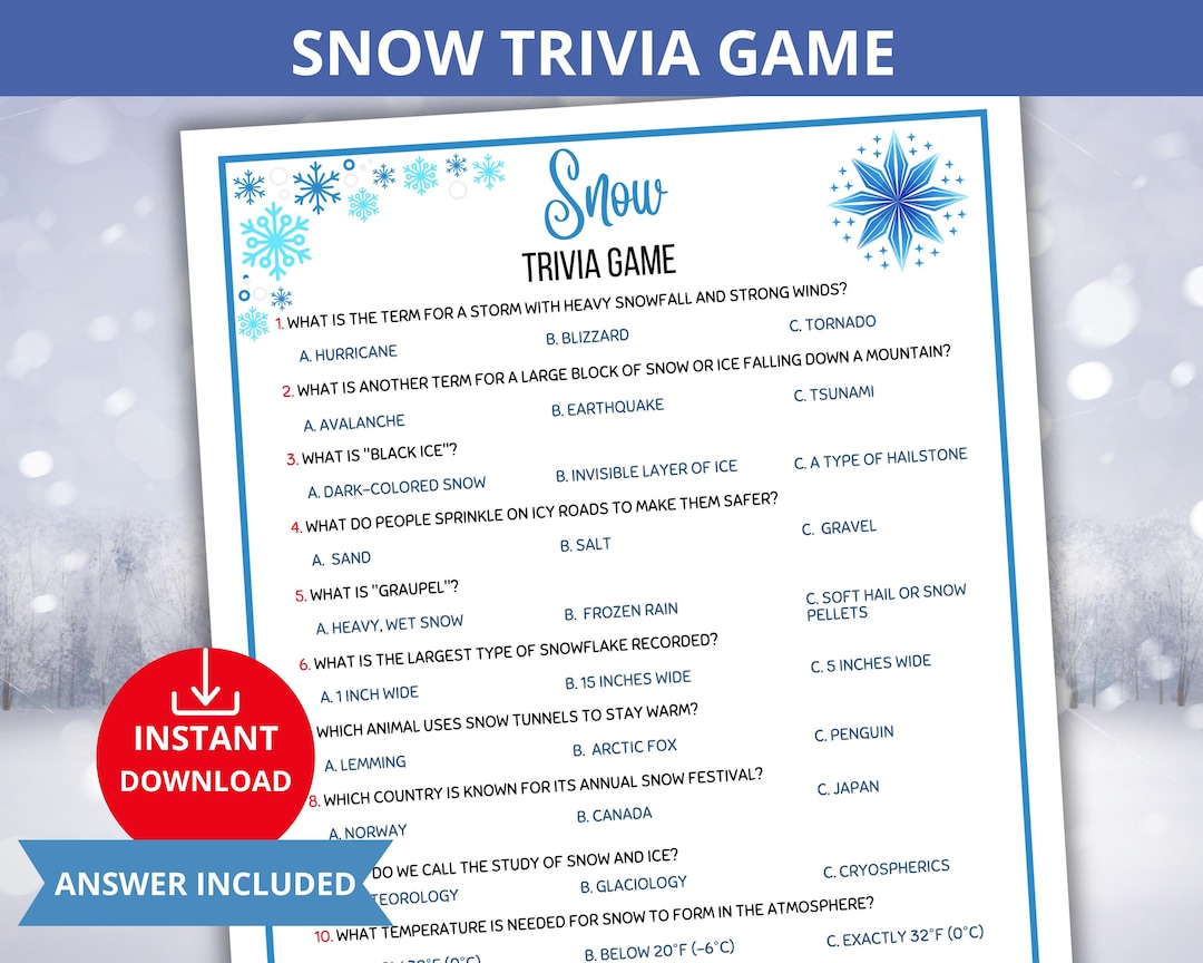 Snow Trivia,winter Trivia,snow Activity,winter Quiz,christmas Trivia ...