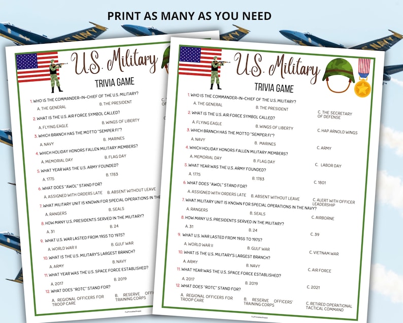 U.S. Military Trivia Game,memorial Day Party Games,military Quiz,usa ...