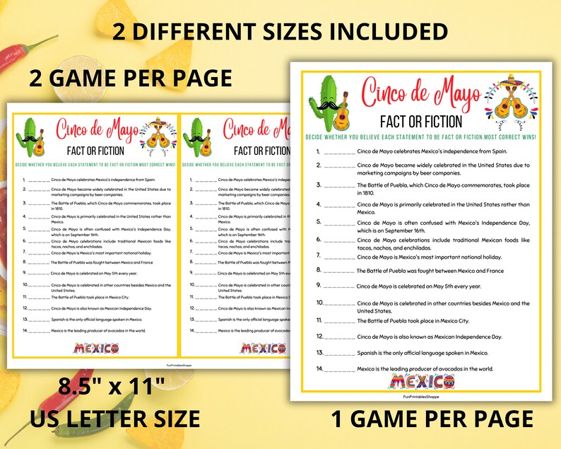 Cinco De Mayo Fact or Fiction Game,cinco De Mayo Trivia Quiz,true or ...