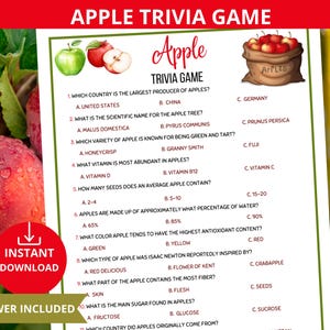 Apple Trivia Game,Fall Trivia Game,food trivia quiz,Harvest party game,Autumn Family Trivia,fruit Quiz,Apple Picking Game,Apple history quiz