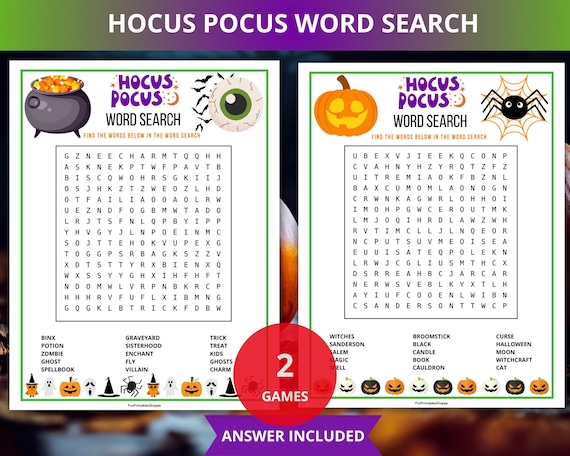 hocus pocus Word Search,halloween Word Search,halloween word puzzle,hocus pocus party Game,halloween word find,Halloween trivia Game Night
