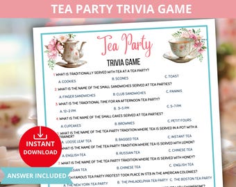 Tea Party Trivia game,Tea Party Games,Garden Tea Party,tea party bridal,Ladies Tea Party Games,Tea Party Birthday Game,mothers day games