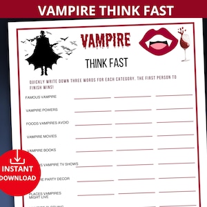 vampire party game,vampire think fast game,vampire quiz,vampire birthday party,vampire trivia,spooky game night,halloween icebreaker,dracula