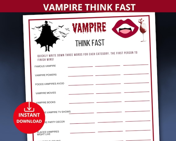 vampire party game,vampire think fast game,vampire quiz,vampire birthday party,vampire trivia,spooky game night,halloween icebreaker,dracula