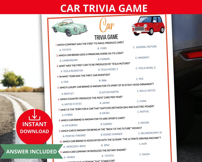 Automobile Questions Car Trivia Game,auto Trivia,vehicle Trivia,motor Trivia,racing Trivia ...