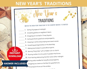 New Year's Eve Tradition Game,New Year Tradition Around the World, New Years trivia,new year quiz,New Year's Party games,nye tradition game