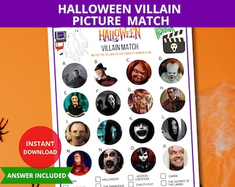 Halloween Villain Match Game,Spooky Halloween,Villain Trivia,Halloween Office,Halloween Villain Game,villain Match up,Halloween Game Adult