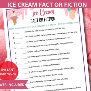 Ice Cream fact or fiction,ice cream Trivia,Ice Cream Social Game,summertime games,Ice Cream Activity,Summer Party Games,ice cream Party Game