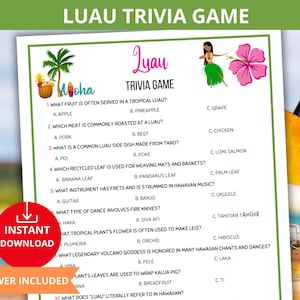Luau Trivia Game,luau quiz,Hawaiian Birthday Game,Tropical party Activity,Aloha Party idea,luau birthday party,beach party,luau night game