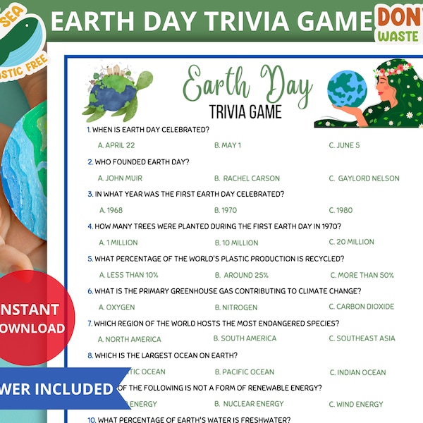 Earth Day Trivia,trivia games, Earth Day Printable Games, Party Games, earth day Activities,Trivia Night, Family Games,spring games,seniors