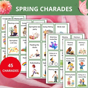 Spring Charades Game, Springtime Charades, Family Reunion Games, Indoor Games, Spring Activity for Kids, charades for kids,Ice Breaker Games