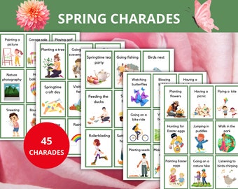 Spring Charades Game, Springtime Charades, Family Reunion Games, Indoor Games, Spring Activity for Kids, charades for kids,Ice Breaker Games