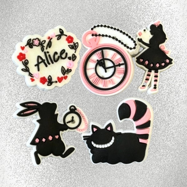 Alice Adventure Wonderland White Rabbit Mad Hatter Cheshire Cat Queen of Hearts Tea Party Imagination Unbirthday Croc Compatible Shoe Charms