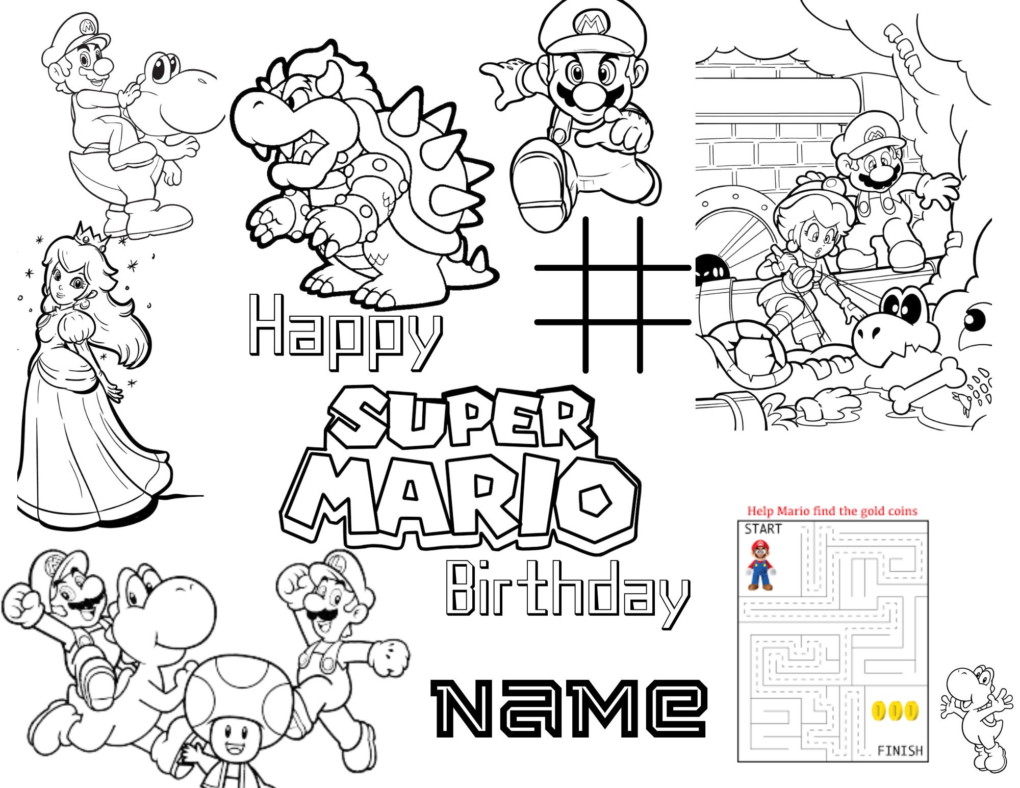 Super Mario Coloring Page Etsy