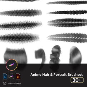 Hair Brush Set Procreate & PS- Realistic Braids, Strands, Portrait Hair Brushes for iPad Illustration Drawing