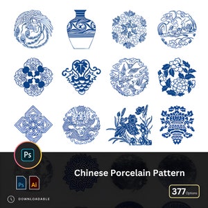 370+ Chinese Traditional Blue and White Porcelain Pattern AI Vector CDR Design PNG Clipart Tatoo Stamp  Floral Porcelain Print, Floral Print