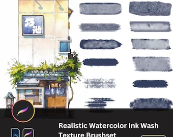 99 Procreate Japanese Style Watercolor Brush Set - Watercolor, Line Art, Ink Wash, Texture Brushes, Swatches for iPad Digital Painting Tools