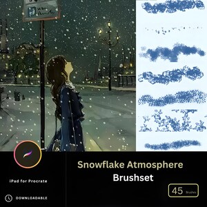 45 Snowflaske Anime Stamps brushes for Procreate, Instant digital download, Winter set Christmas Xmas Winter Atmosphere brush Snow fall