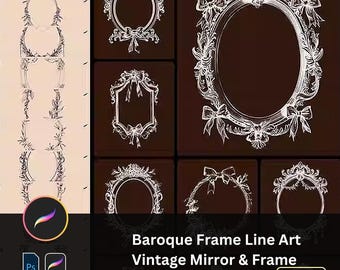 99 Baroque Frame Procreate Photoshop Brushes, Vintage Mirror & Decorative Border Brush Set for Interior Design, Furniture Illustration