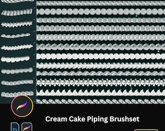 Cream Cake Piping & Frosting: Procreate PS Brushset for Dessert Pastry Decoration, Food Illustration and Sweet Garnish Hand Drawn Art