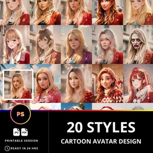 Ritratto di cartone animato 20 in 1 da foto, arte vettoriale, avatar digitale, disegno di caricatura, cartone animato il tuo selfie, arte divertente, arte digitale personalizzata