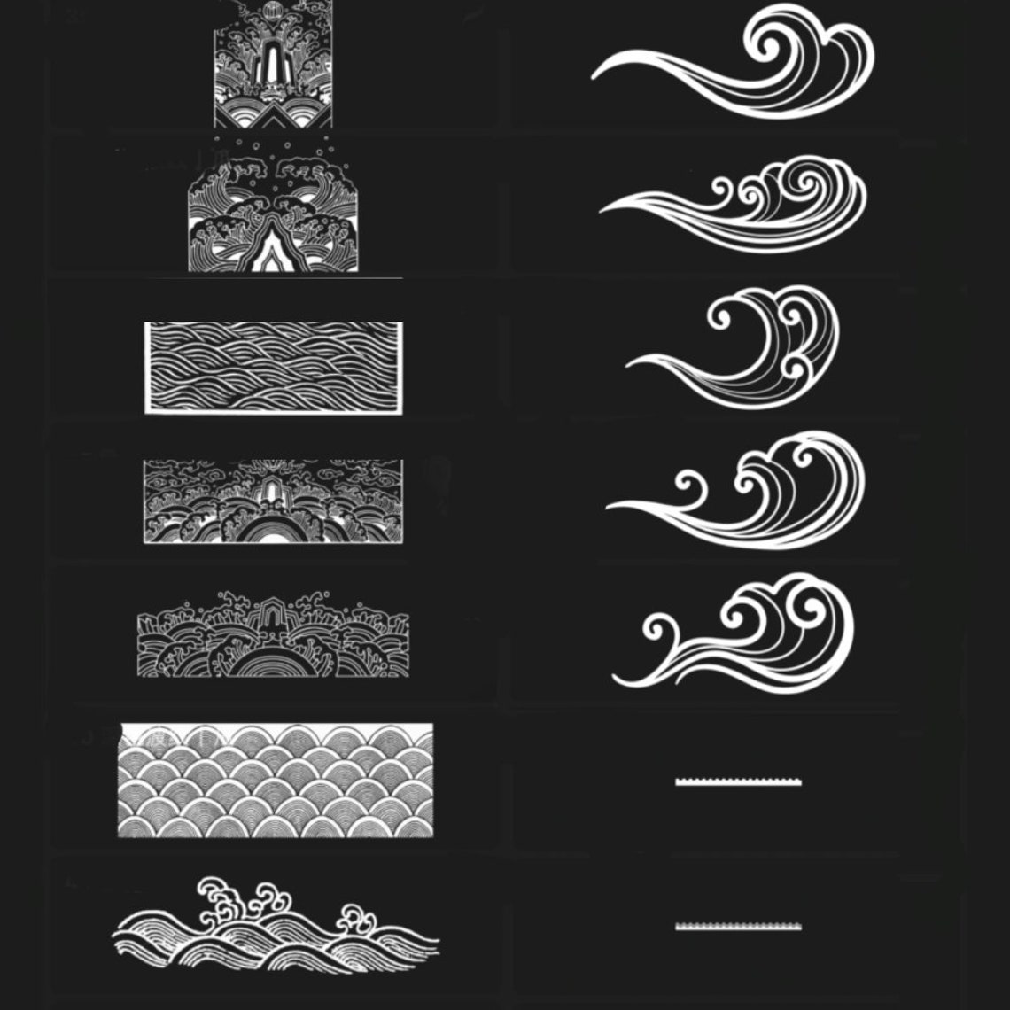 90 Japanese Ocean Wave Pattern Retro Blue Brush Stroke for Photoshop ...