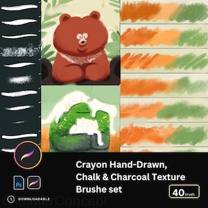 40 Cute Chalk & Charcoal Texture Procreate Brush PS Brush Crayon Hand-Drawn Illustration Sketch Shading Cute Art Effect Animat