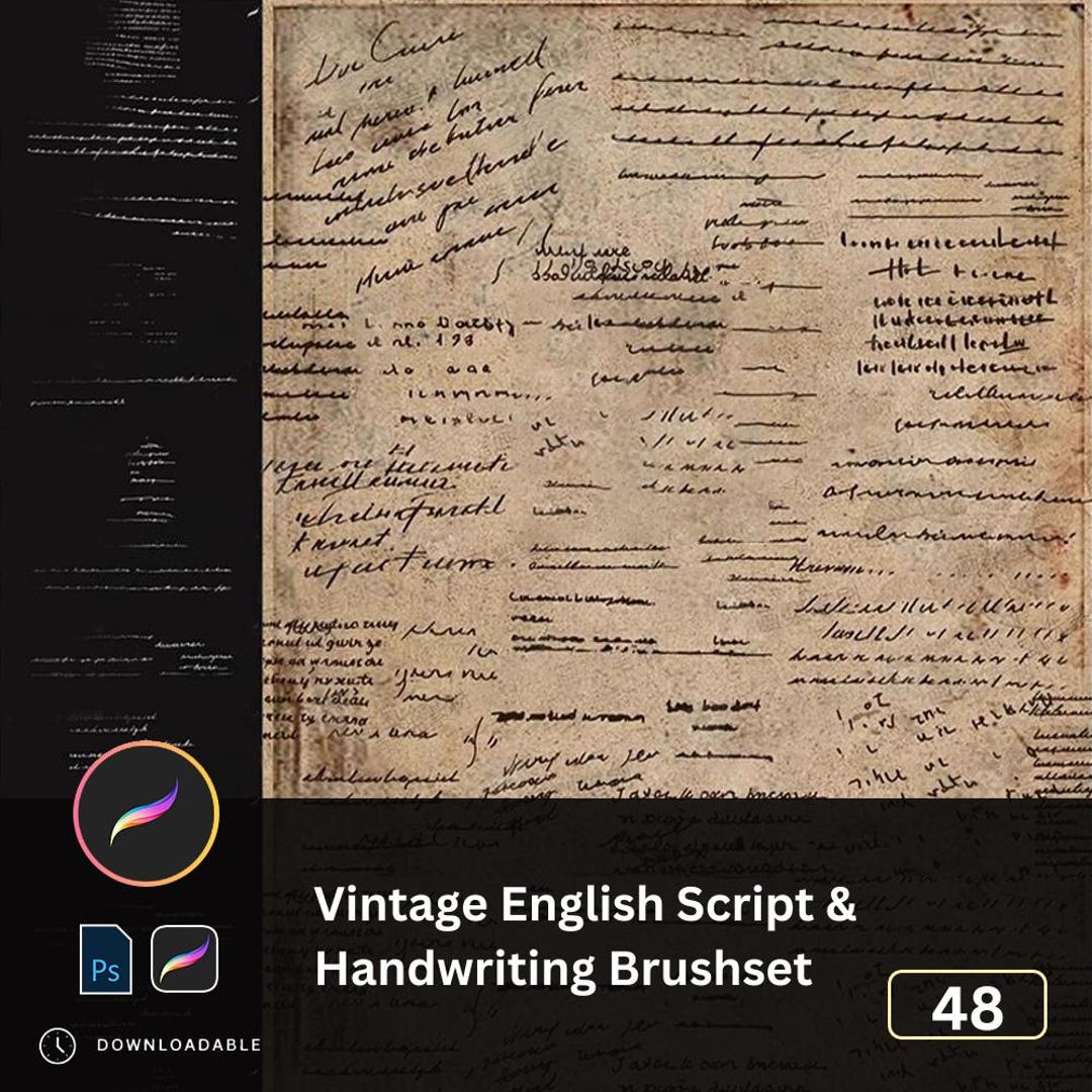 Vintage English Script Procreate & Photoshop Brushset, Handwritten ...