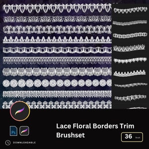 35+ Lace and Bead Brushes for Photoshop & Procreate | Floral Patterns, Pearl Necklace, Skirt Trim, Decorative Design Elements