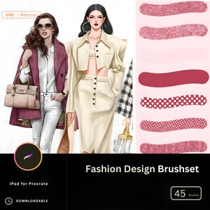 FASHION BRUSHES 36 Fabic Texture and 15 Sketch Outline seamless fabric brushes for Fashion Design, clothes design Textile brushes set