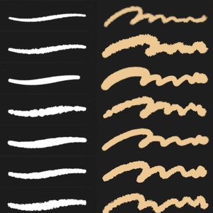 May include: A set of 8 white and beige brush strokes on a black background. The brush strokes are in a variety of shapes and sizes, and they are all slightly textured.