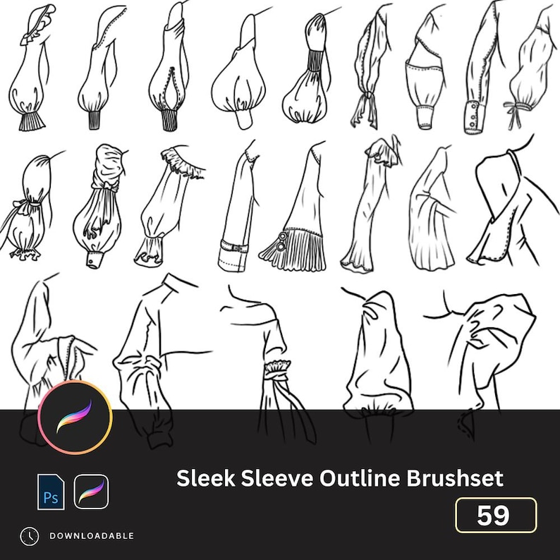 59 Sleeve Line Art Procreate and PS Brushset Clothing Design for ...