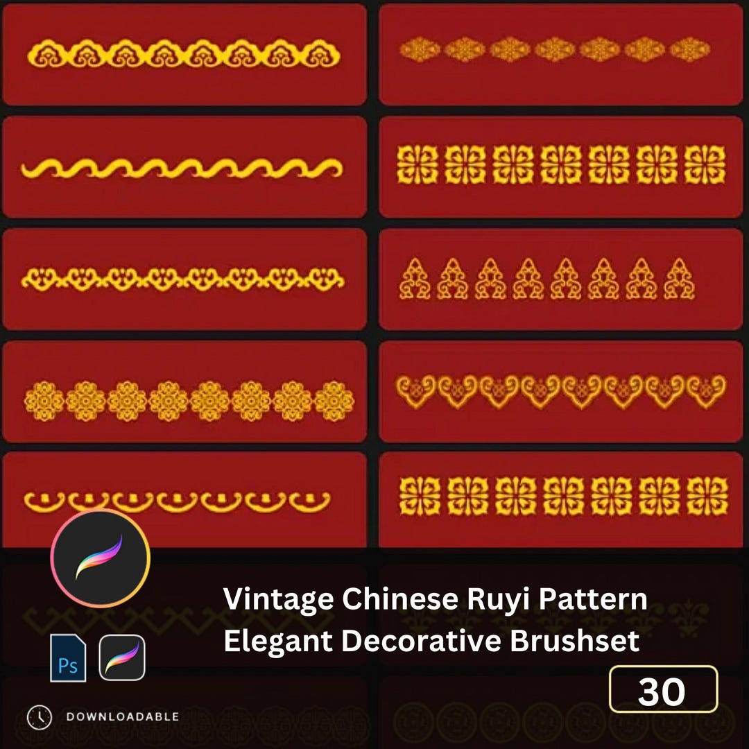 30 Traditional Ruyi Patterns Procreate & PS Brushset, Classic Floral ...