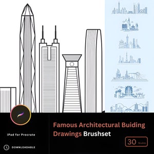 30+ Procreate Architecture Cityscape Stamps, Unique City Scape Guide Brushset Bundle Skyscraper  Manga Anime Digital Painting, City Building